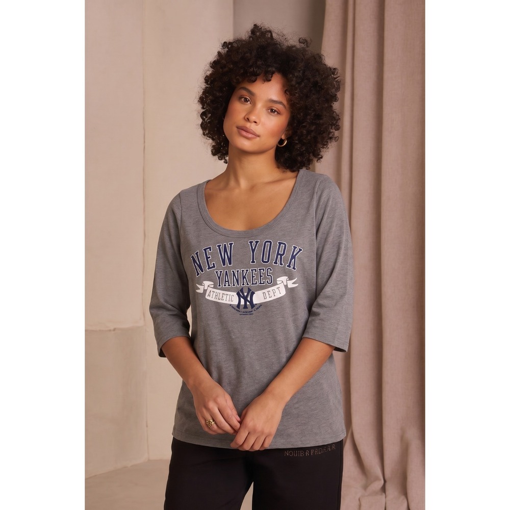 New York Yankees Women's Large Gray Raglan Sleeve Majestic MLB Baseball T Shirt
